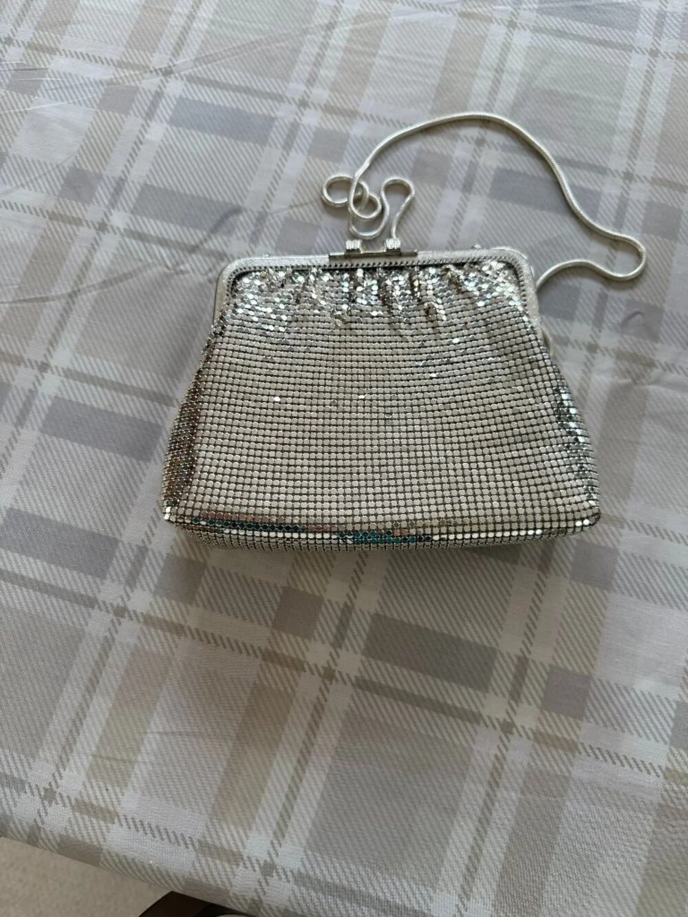 Silver colored mesh pattern purse/clutch